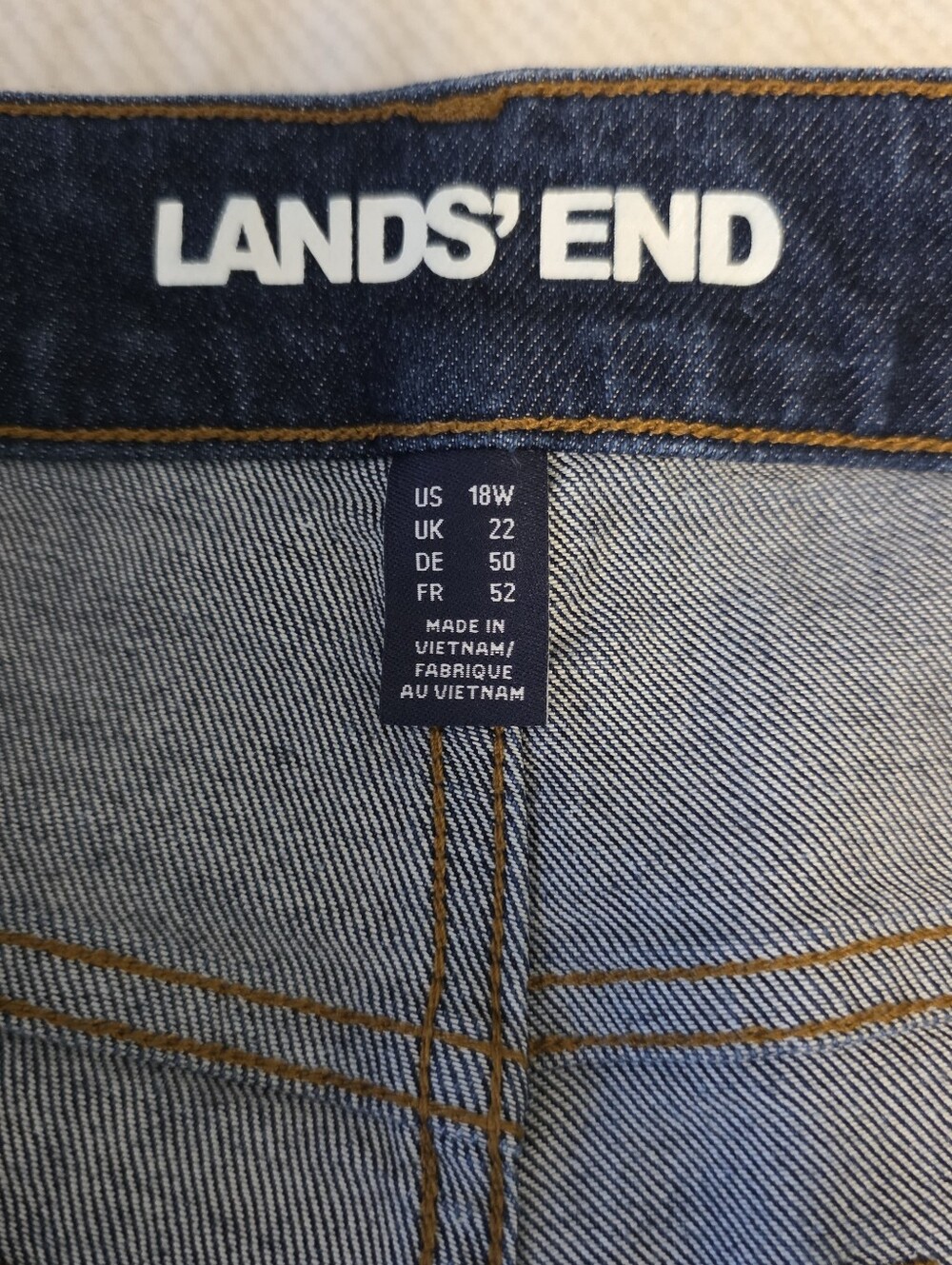 Lands' End Dark Blue Denim Jeans with Contrast Stitching - Picture 6 of 7